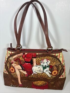 VTG Isabella Fiore “All I Need” Shoulder Bag Pinup Girl Dalmatian Beaded READ